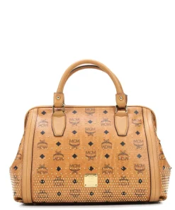 Gold Visetos Handtasche Lederimitat cognac