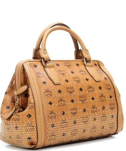 Gold Visetos Handtasche Lederimitat cognac