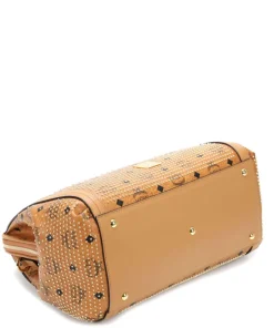 Gold Visetos Handtasche Lederimitat cognac