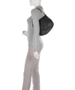 Gondola Stella medium Schultertasche genarbtes Leder schwarz