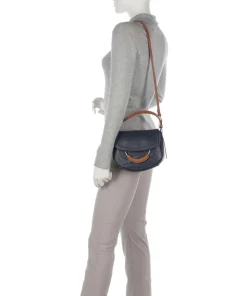 Gondola Stella mini Schultertasche genarbtes Leder dunkelblau
