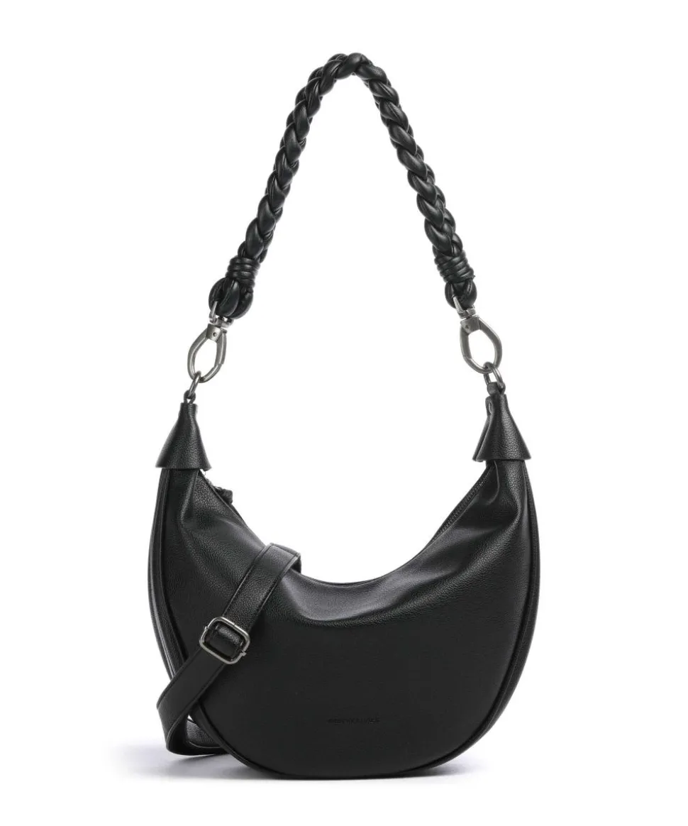 Good Vibes Only Beuteltasche genarbtes Leder schwarz