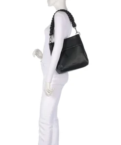 Good Vibes Only Schultertasche genarbtes Leder schwarz