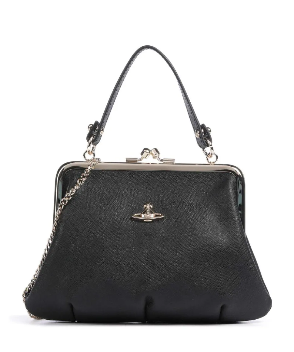 Granny Frame Saffiano Umhängetasche Saffiano-Rindsleder schwarz