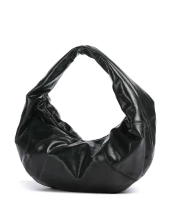 Greta Icon Crinkle Beuteltasche fein genarbtes Rindsleder schwarz