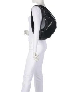 Greta Icon Crinkle Beuteltasche fein genarbtes Rindsleder schwarz