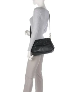 Guadalupe Nihan Schultertasche genarbtes Kalbsleder schwarz