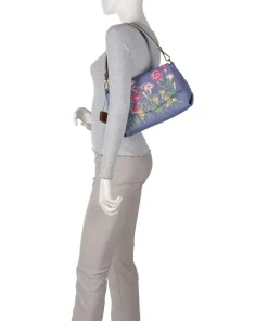 Guadalupe Nihan Schultertasche genarbtes Kalbsleder blau