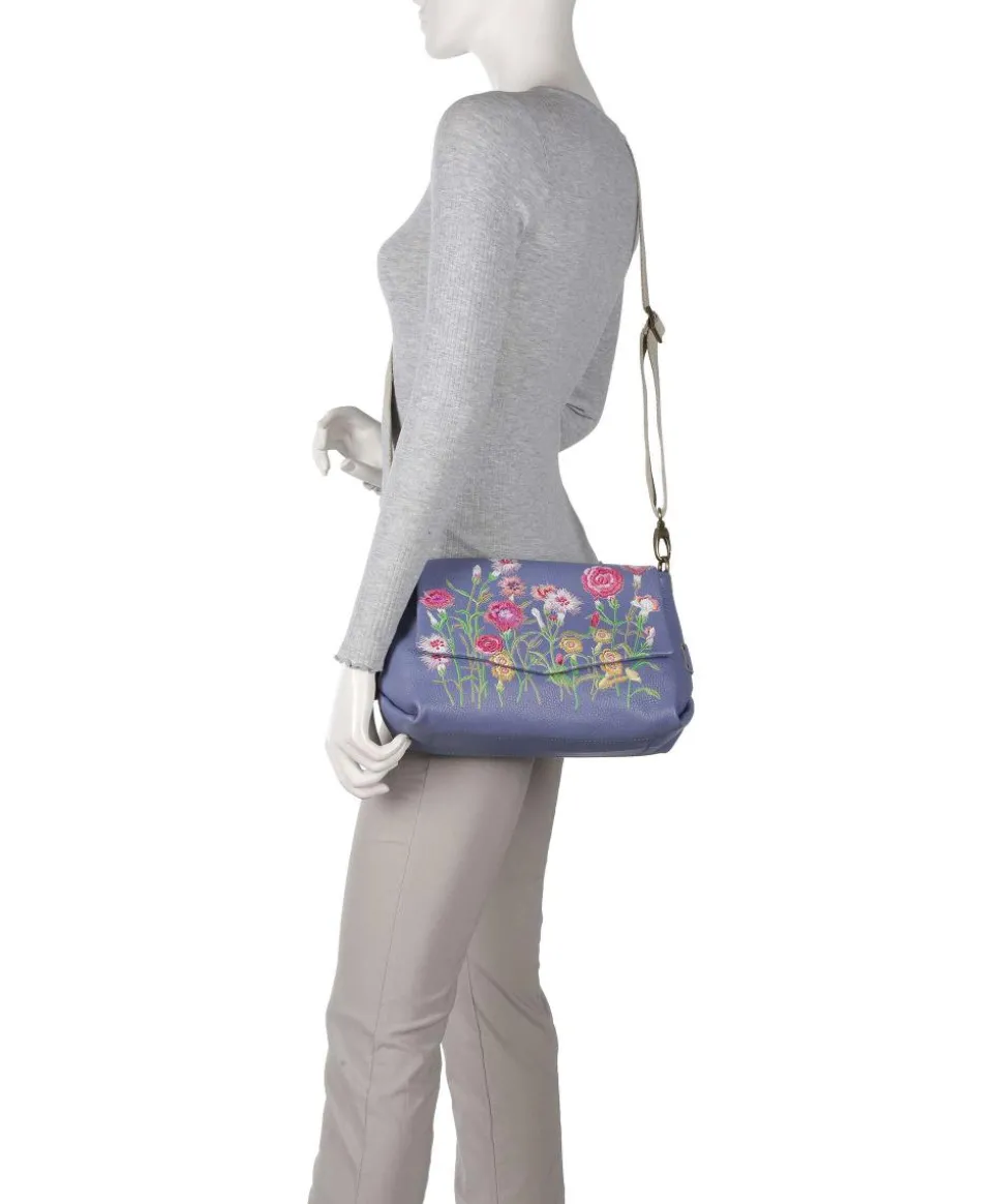 Guadalupe Nihan Schultertasche genarbtes Kalbsleder blau