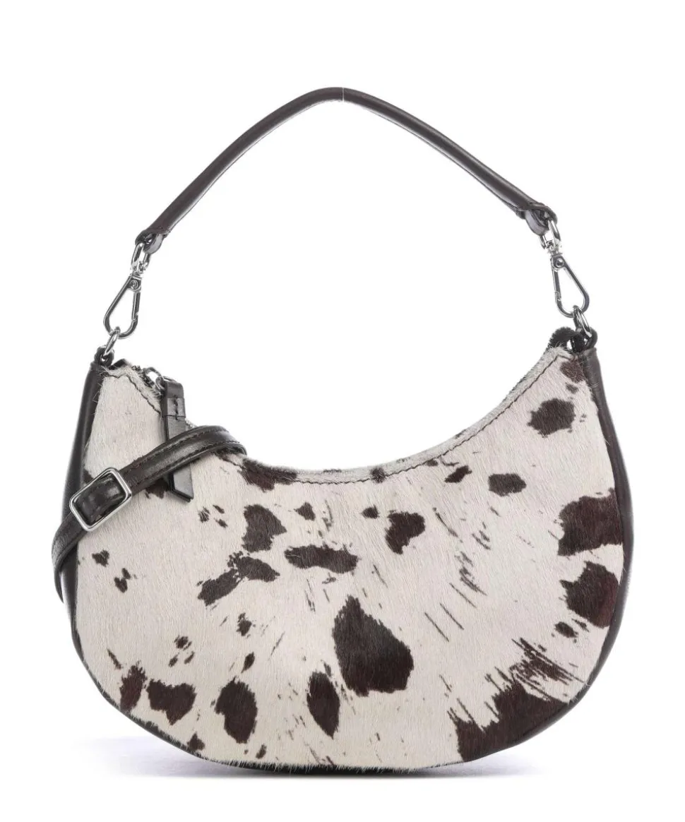 Helia Schultertasche Fell, fein genarbtes Rindsleder weiß/schwarz