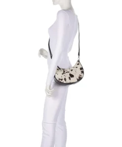 Helia Schultertasche Fell, fein genarbtes Rindsleder weiß/schwarz