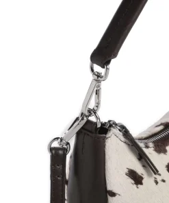 Helia Schultertasche Fell, fein genarbtes Rindsleder weiß/schwarz