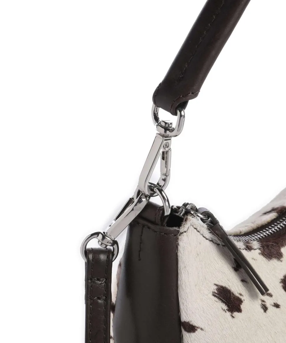 Helia Schultertasche Fell, fein genarbtes Rindsleder weiß/schwarz