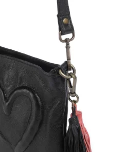 Herzweg 4 Umhängetasche genarbtes Leder schwarz