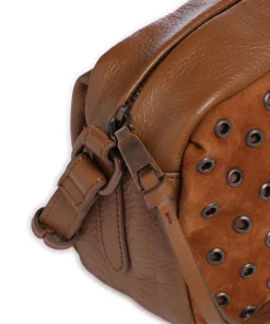 Hey You Rock Umhängetasche genarbtes Leder, aufgerautes Leder karamellbraun