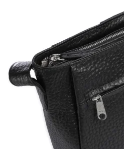 Hirsch Beatrix Umhängetasche genarbtes Leder schwarz