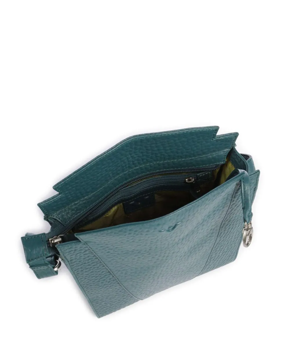 Hirsch Darlene Umhängetasche genarbtes Leder petrol