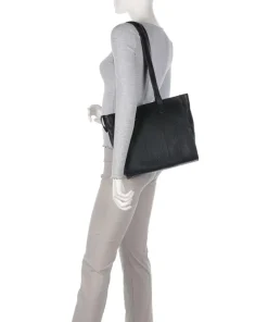 Hirsch Mandira Schultertasche genarbtes Leder schwarz