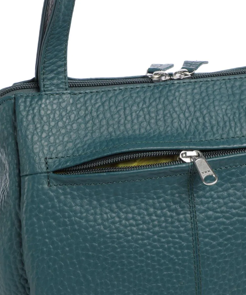 Hirsch Schultertasche genarbtes Leder petrol