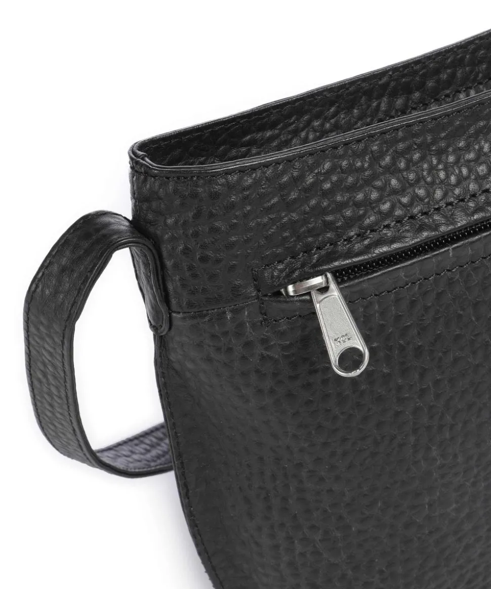 Hirsch Umhängetasche genarbtes Leder schwarz