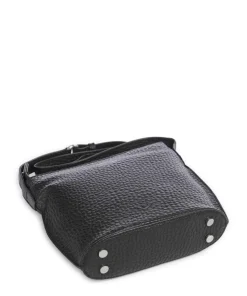 Hirsch Umhängetasche genarbtes Leder schwarz
