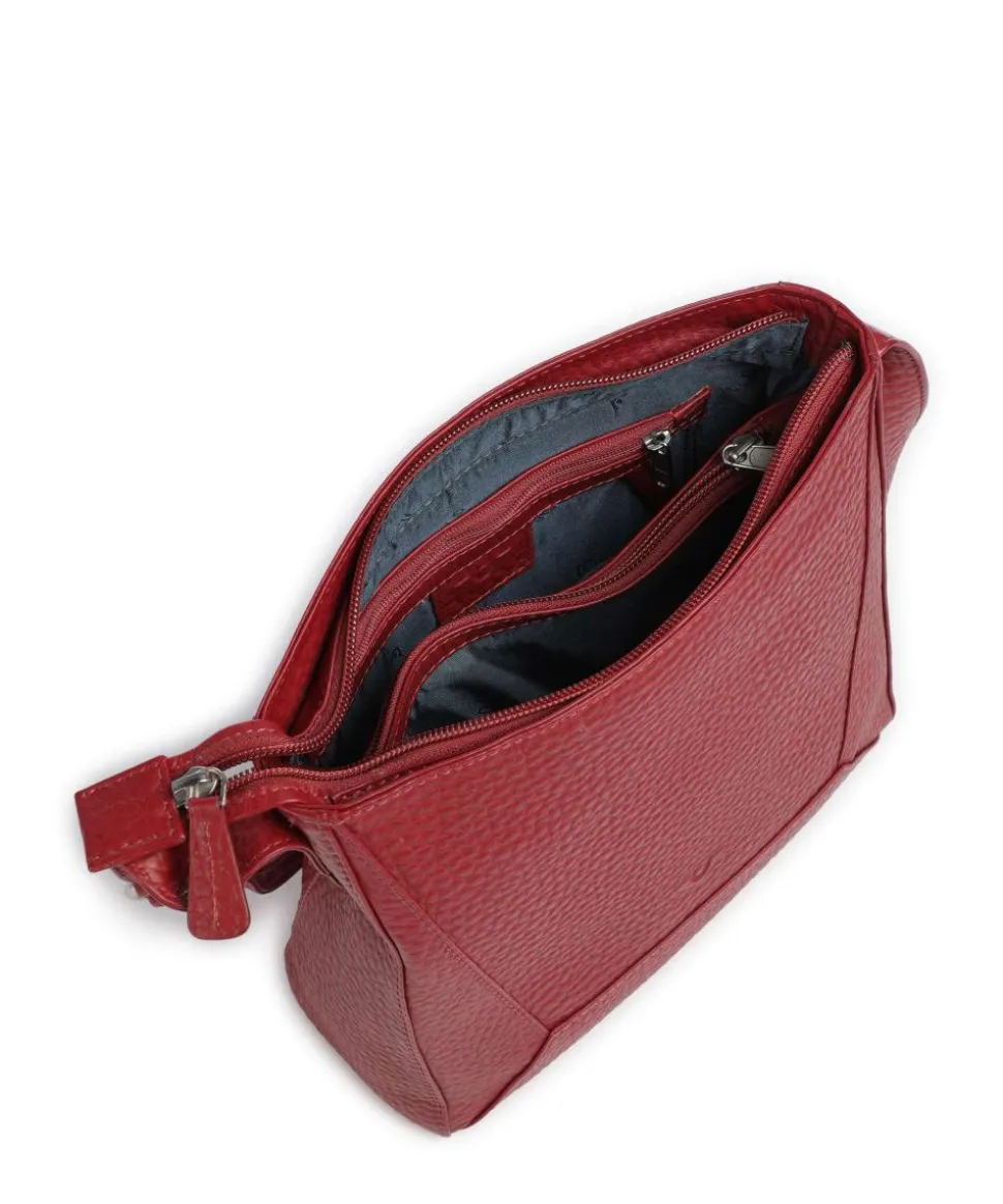 Hirsch Umhängetasche genarbtes Leder dunkelrot