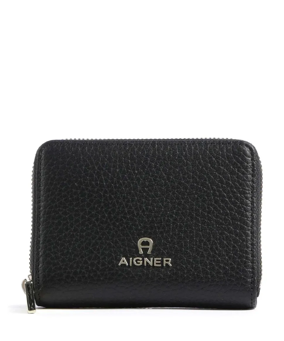 Ivy Geldbörse genarbtes Leder schwarz