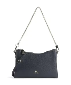Ivy S Schultertasche genarbtes Rindsleder navy