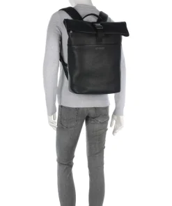 Jasper Anton Rolltop Rucksack 14″ genarbtes Leder schwarz