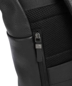 Jasper Anton Rolltop Rucksack 14″ genarbtes Leder schwarz