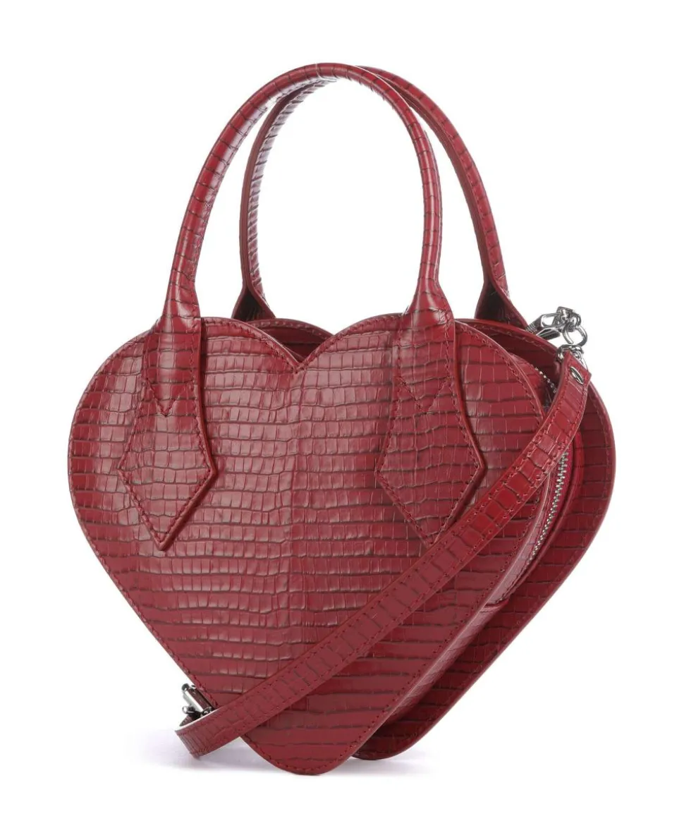 Josephine Heart Embossed Croc Mini Handtasche geprägtes Kalbsleder dunkelrot