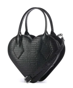 Josephine Heart Embossed Croc Mini Handtasche geprägtes Kalbsleder schwarz