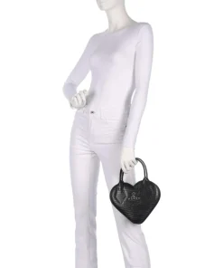 Josephine Heart Embossed Croc Mini Handtasche geprägtes Kalbsleder schwarz