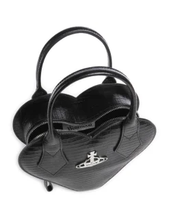 Josephine Heart Embossed Croc Mini Handtasche geprägtes Kalbsleder schwarz