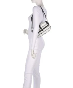 K/Autograph Boucle Schultertasche fein genarbtes Rindsleder, Polyamide schwarz/weiß