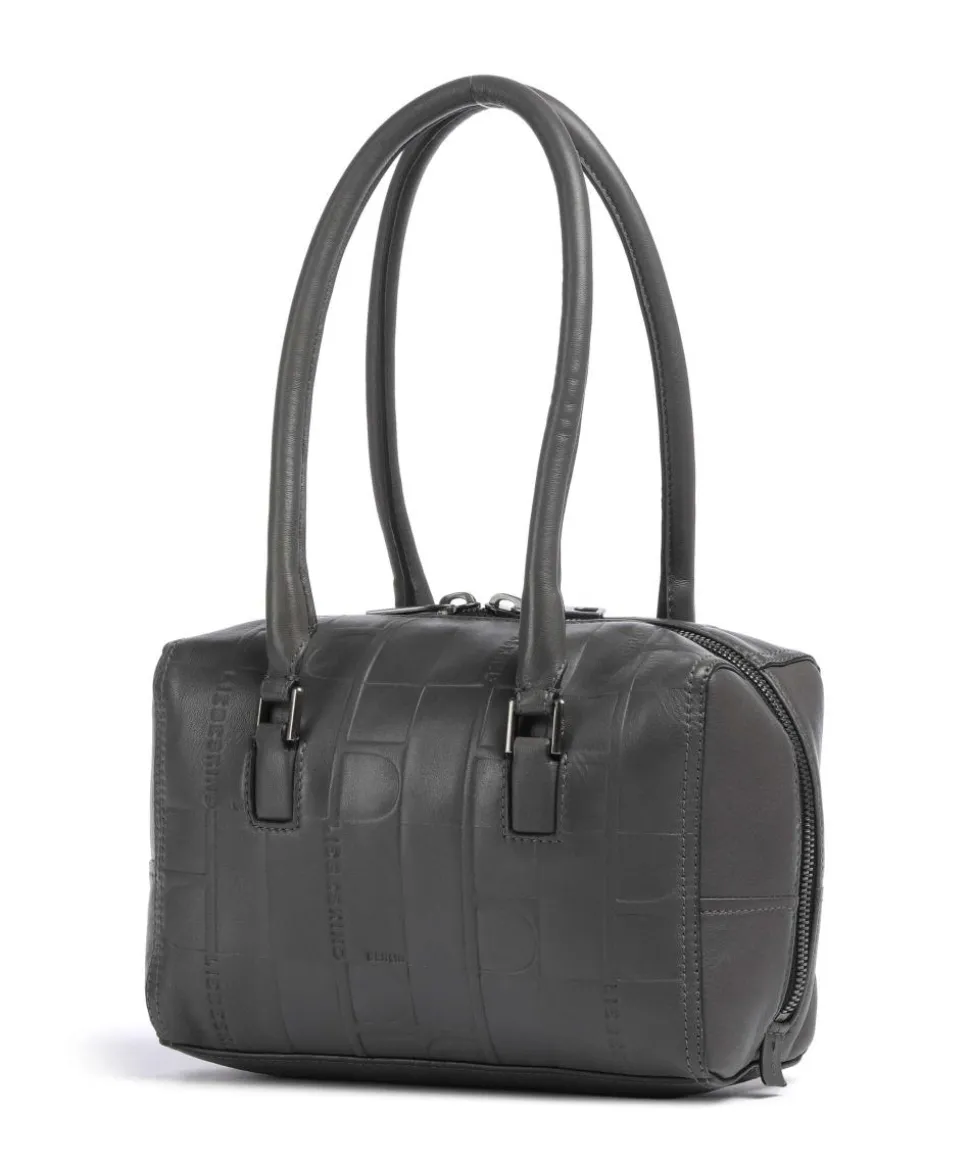 Kayla Monogram Sheep Natural S Schultertasche geprägtes Rindsleder dunkelgrau