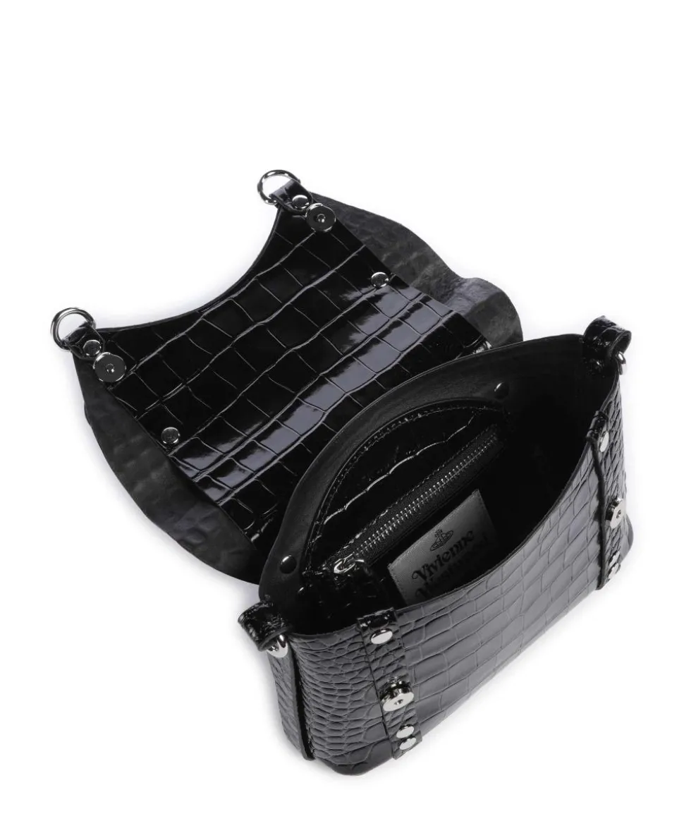 Kim Embossed Croc Umhängetasche geprägtes Kalbsleder schwarz