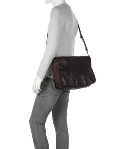 Kuriertasche fein genarbtes Rindsleder, Baumwolle dunkelbraun