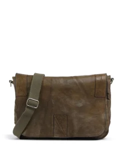 Kuriertasche fein genarbtes Rindsleder, Baumwolle khaki