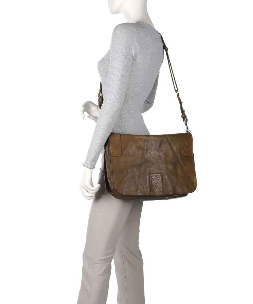 Kuriertasche fein genarbtes Rindsleder, Baumwolle khaki