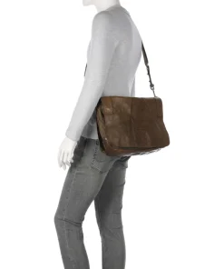 Kuriertasche fein genarbtes Rindsleder, Baumwolle khaki