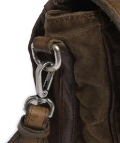 Kuriertasche fein genarbtes Rindsleder, Baumwolle khaki