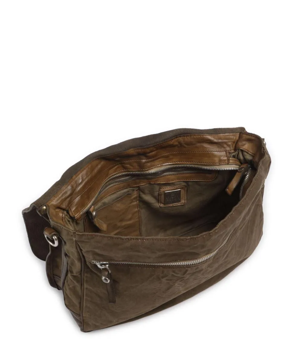 Kuriertasche fein genarbtes Rindsleder, Baumwolle khaki