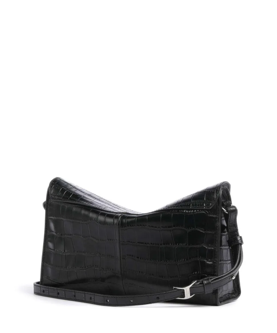 Lora Croco S Umhängetasche geprägtes Leder schwarz