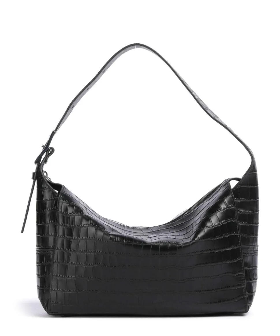 Lou 2 New Croco M Beuteltasche genarbtes Leder schwarz