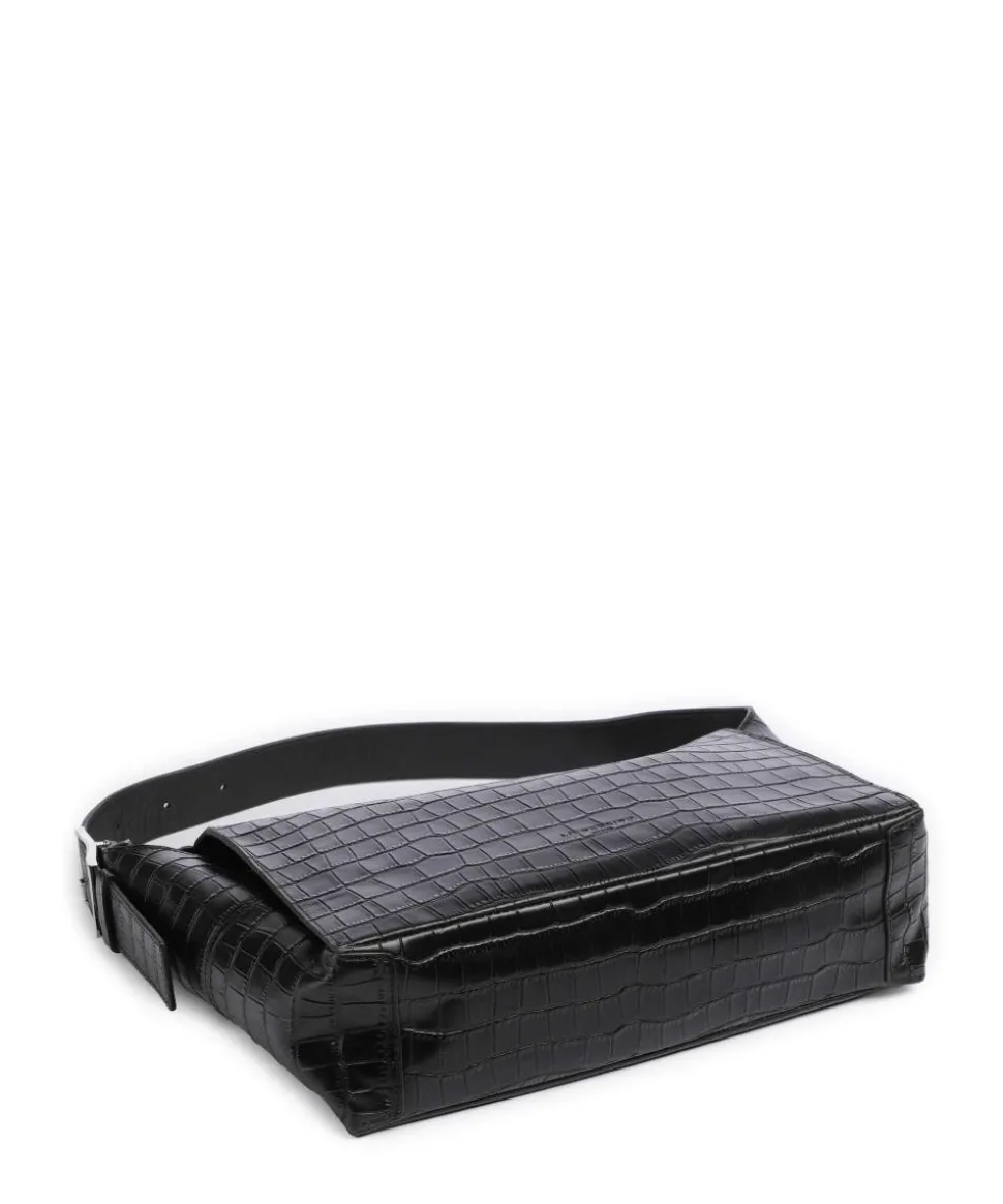 Lou 2 New Croco M Beuteltasche genarbtes Leder schwarz