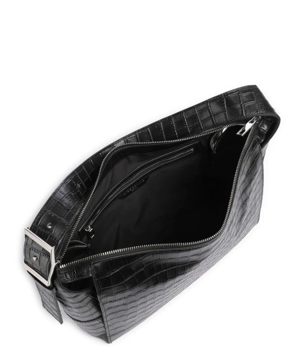 Lou 2 New Croco M Beuteltasche genarbtes Leder schwarz