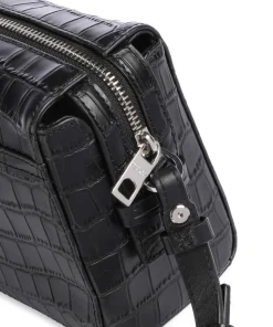 Lou 2 New Croco S Umhängetasche geprägtes Leder schwarz