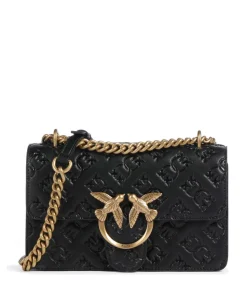 Love One Mini Schultertasche geprägtes Leder schwarz