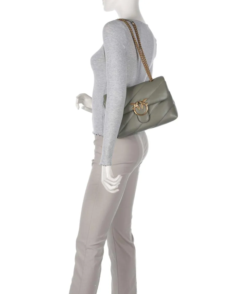 Love Puff Classic Schultertasche Schafsleder graugrün